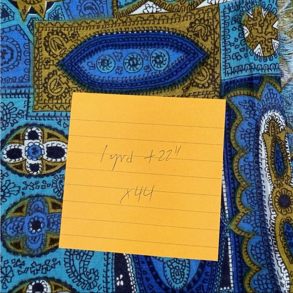 Vintage MCM Geometric Blue Green Mustard Apparel Fabric 1 yard + 22" x 44" - Picture 7 of 8